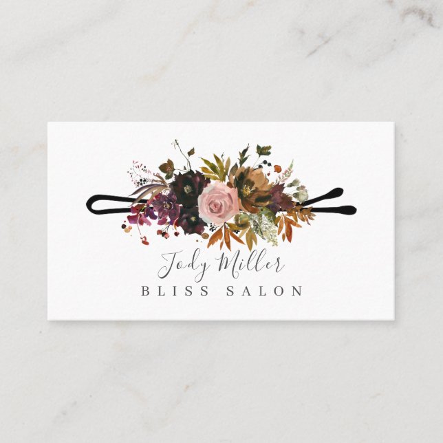 Dark Autumn Floral Hair Salon Business Cards (Front)