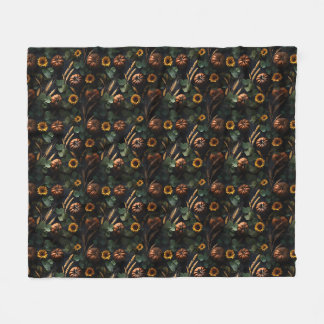Dark Autumn Harvest – Pumpkins, Wheat Sunflowers Fleece Blanket