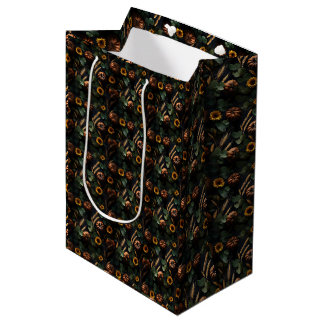 Dark Autumn Harvest – Pumpkins, Wheat Sunflowers Medium Gift Bag
