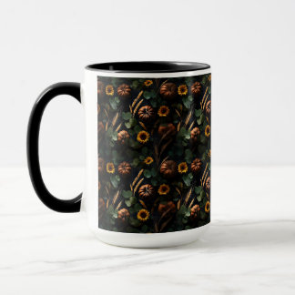 Dark Autumn Harvest – Pumpkins, Wheat Sunflowers Mug