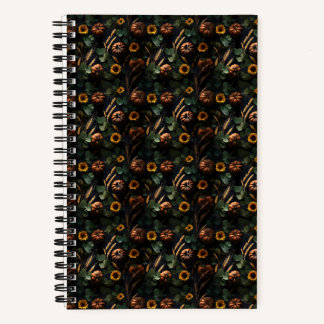 Dark Autumn Harvest – Pumpkins, Wheat Sunflowers Notebook