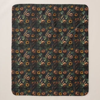 Dark Autumn Harvest – Pumpkins, Wheat Sunflowers Sherpa Blanket