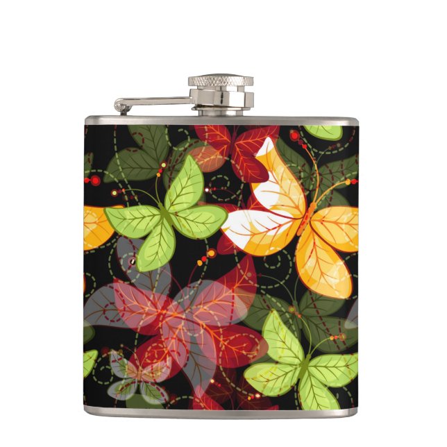 Dark Autumn Pattern Hip Flask (Front)