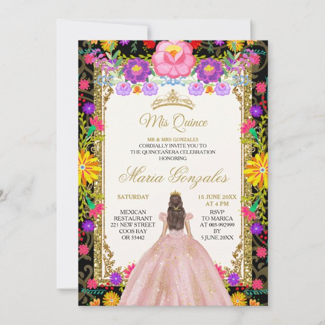 Dark Background Blush Pink Dess Mexican Birthday Invitation (Front)