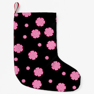 Dark background bright stylised pink flowers. abst small christmas stocking