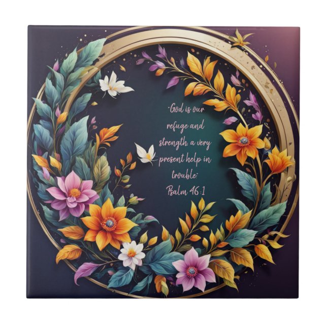 Dark Background Floral Frame Bible Verses  Tile (Front)