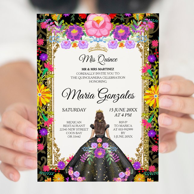 Dark Background Mexican Girl Quinceanera 2 Invitation (Creator Uploaded)