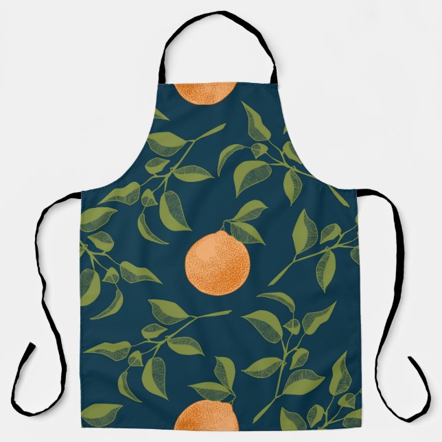 Dark Background Orange Citrus Branches Apron (Front)