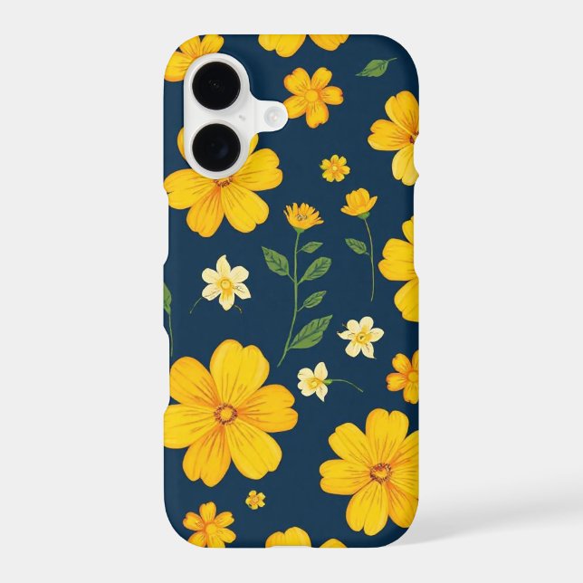 Dark Background Yellow Floral iPhone Case (Back)