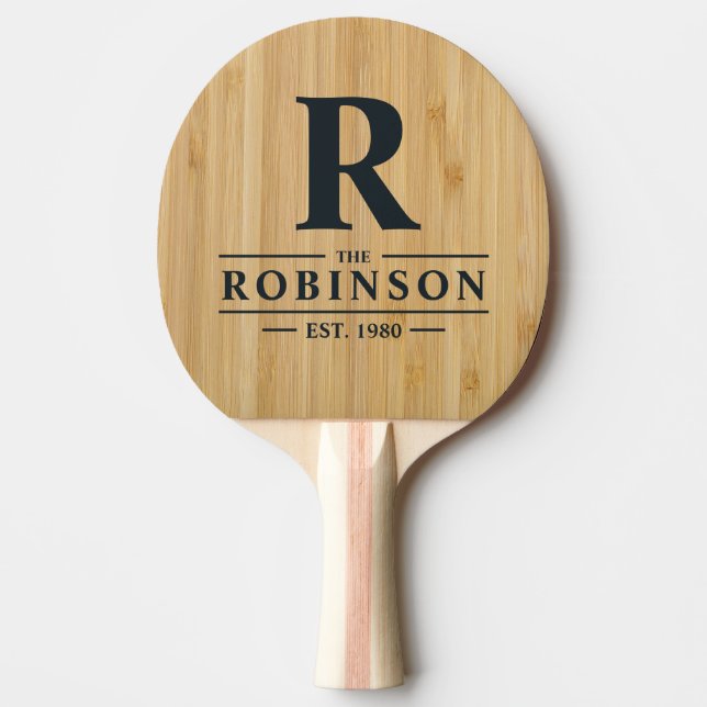 Dark Bamboo Family Name & Initial Ping Pong Paddle (Front)
