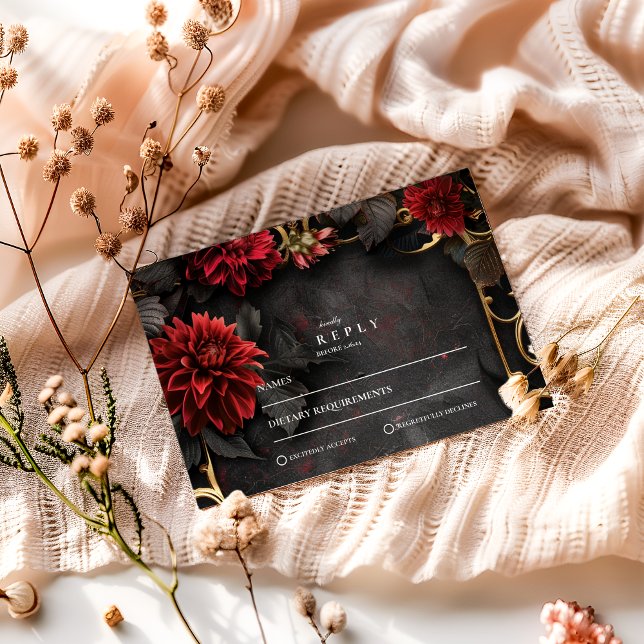 Dark Baroque Floral Wedding RSVP Card (Creator Uploaded)