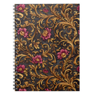 Dark Baroque Floral with Gold Scrolls Notebook
