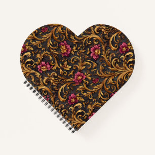 Dark Baroque Floral with Gold Scrolls Notebook