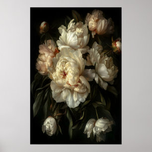 Dark Baroque Peony Print Dramatic Floral Wall Art