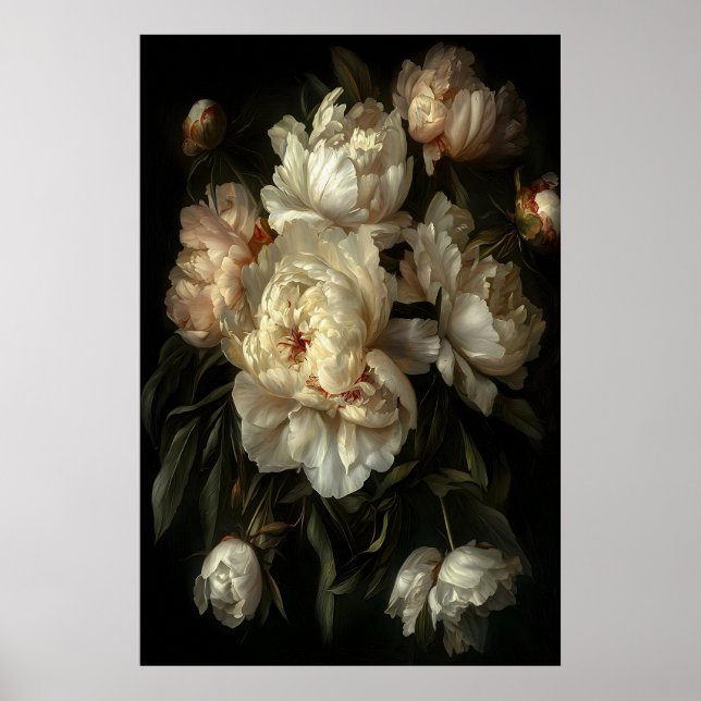 Dark Baroque Peony Print Dramatic Floral Wall Art (Front)