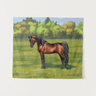 Dark Bay Egyptian Arabian Horse in Summer Pasture Tapestry