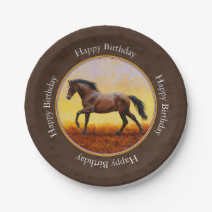 Dark Bay Running Horse Brown Paper Plate