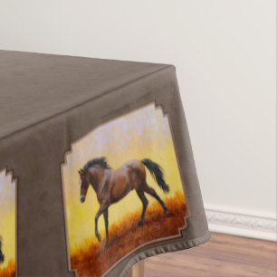 Dark Bay Running Horse Taupe Tablecloth