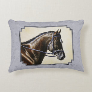Dark Bay Sport Horse Grey Decorative Cushion