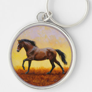Dark Bay Stallion Horse Galloping Key Ring