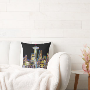 Dark be the Night - Luminous Seattle Skyline Cushion