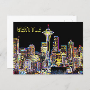 Dark be the Night - Luminous Seattle Skyline Postcard