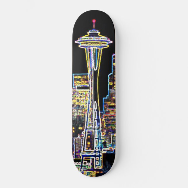 Dark be the Night - Luminous Seattle Skyline Skateboard (Front)