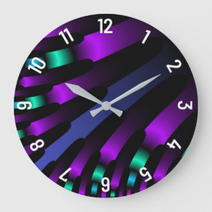 Dark beautiful colours neon glowing Ribbon Stripes Large Clock