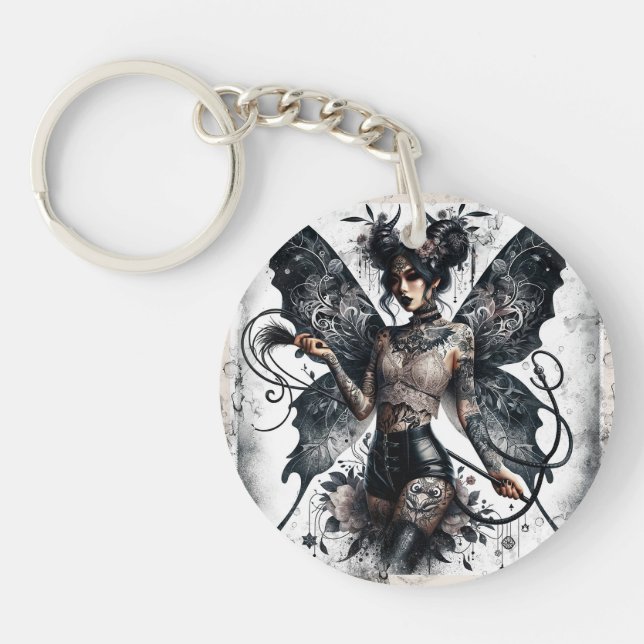 Dark Beauty Gothic Asian Fairy Tattoos & Whip Key Ring (Front)