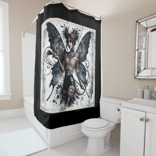 Dark Beauty Gothic Asian Fairy Tattoos & Whip Shower Curtain (In Situ)