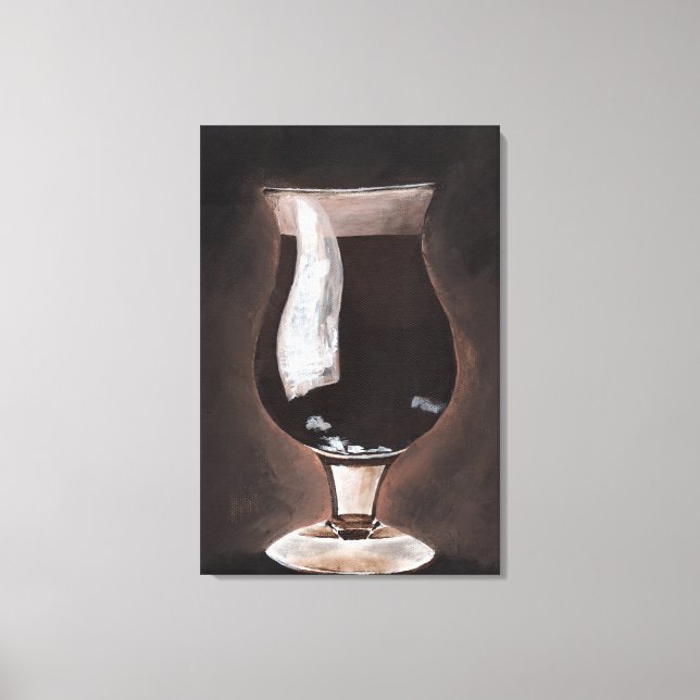Dark Beer in Tulip Glass Porter Stout Painting Art Canvas Print (Front)