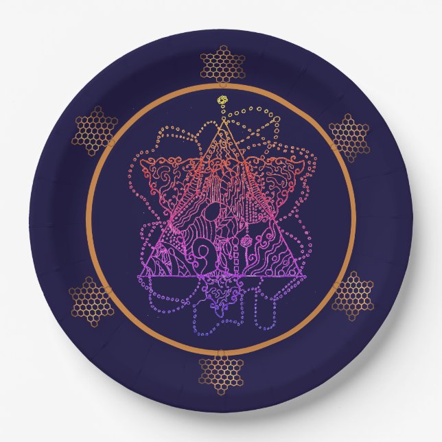 Dark Berry Rainbow Jewish Star    Paper Plate (Front)