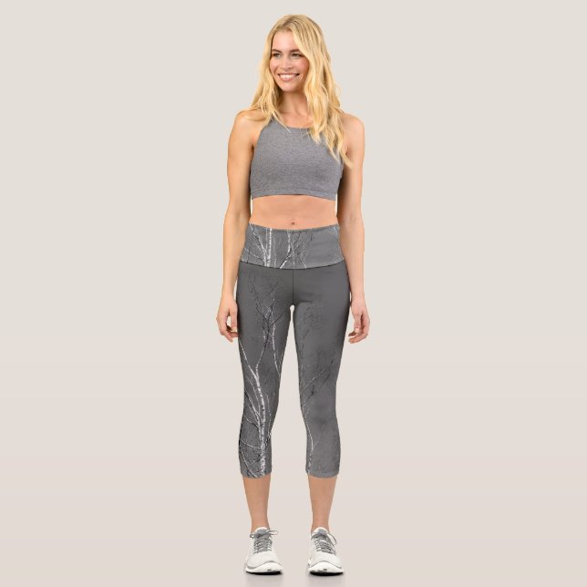 Dark Birch Tree Silhouettes 1 Capri Leggings (Front)