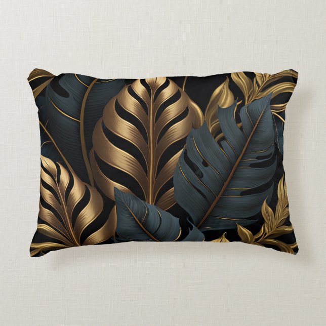 Dark Black and Golden Leaves Throw Pillow (Front)