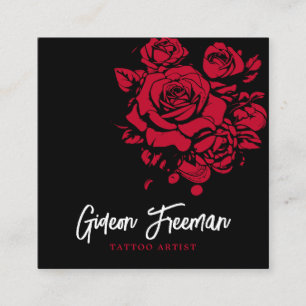Dark Black and Red Roses Tattoo Artist Square Business Card