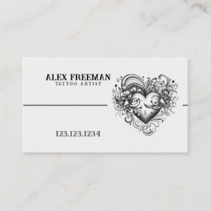 Dark Black and White Heart Tattoo Artist Business Card