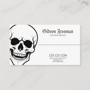 Dark Black and White Skull Tattoo Shop Business Card
