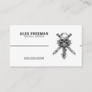 Dark Black and White Sword Skull Tattoo Artist Business Card