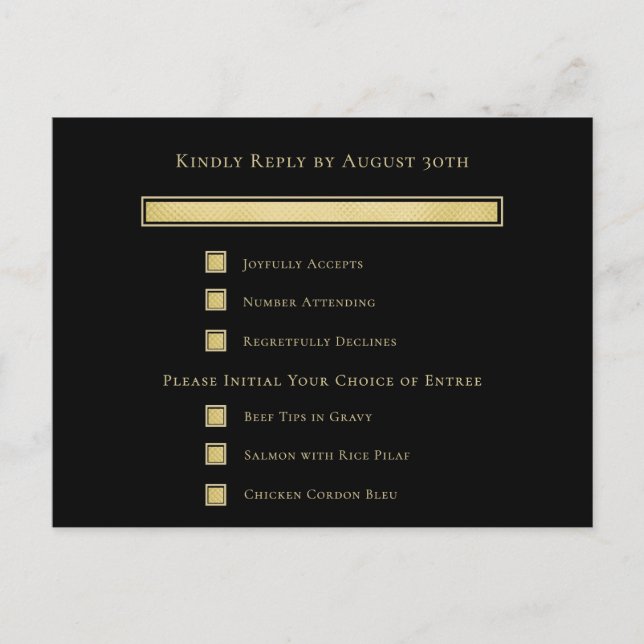 Dark Black Background Gold Menu Selection Card (Front)