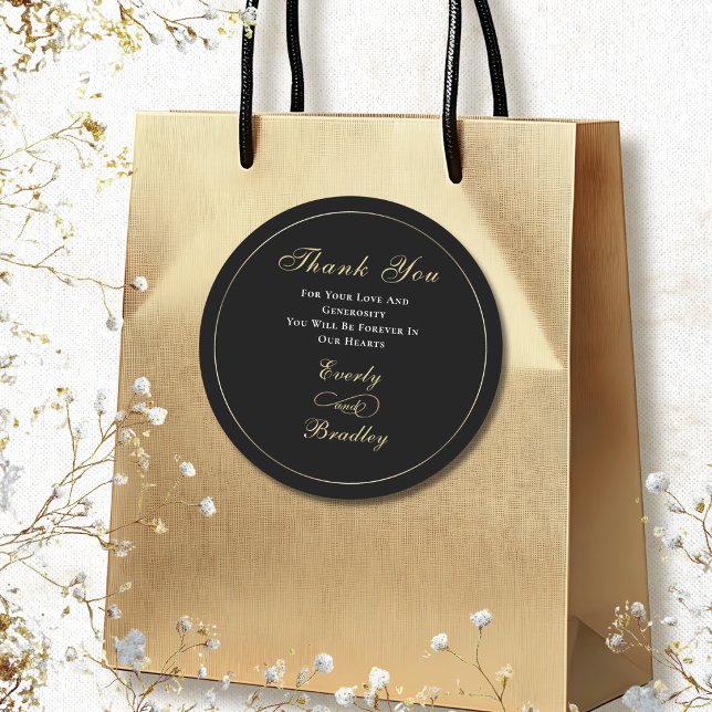 Dark Black Background White Gold Script Classy Classic Round Sticker (Creator Uploaded)