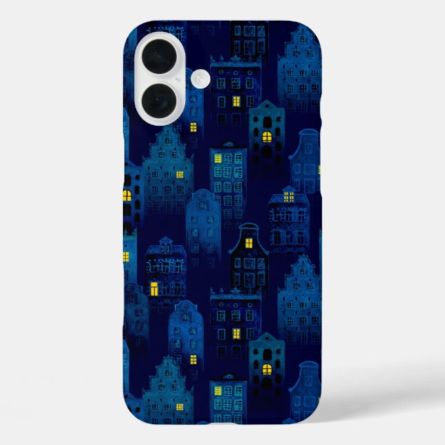 DARK BLACK & BLUE SPOOKY HALLOWEEN HOUSES Case-Mate iPhone CASE (Back)