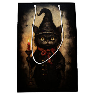 Dark Black Cat Design for Halloween, Goth Medium Gift Bag