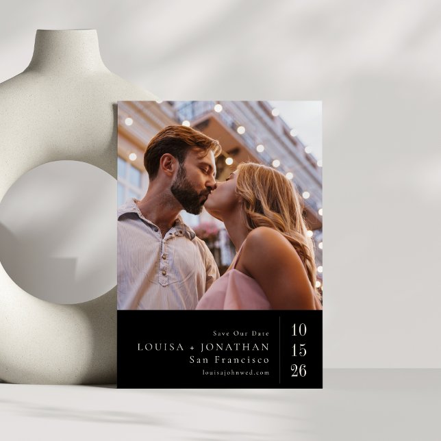 Dark Black Elegant Contemporary Photo Wedding Save The Date (Creator Uploaded)