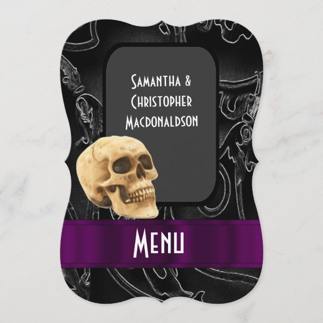 Dark black fantasy skull wedding menu (Front)