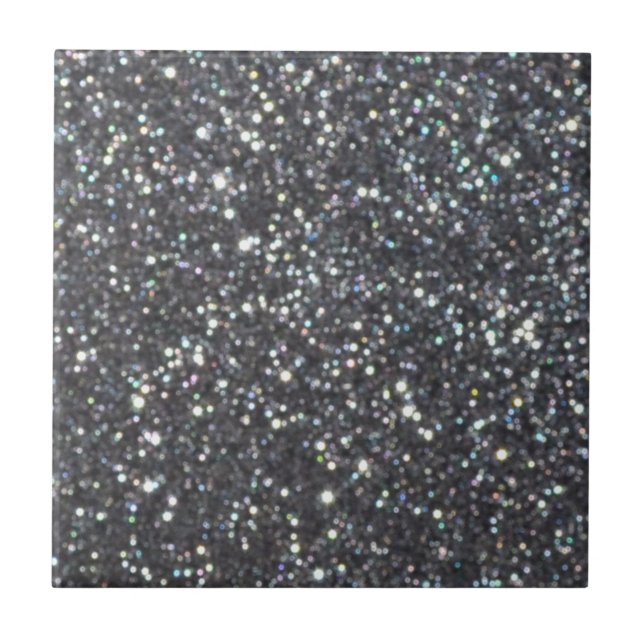 Dark Black Glitter Sparkles Tile (Front)