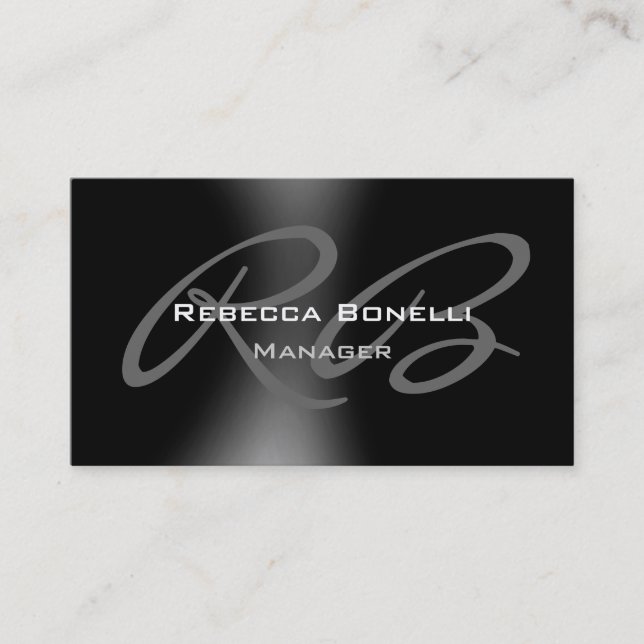Dark Black Grey Monogram Manager Business Card (Front)