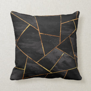 Dark Black Ink Gold Copper Geometric Glam #1 #geo  Cushion