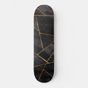 Dark Black Ink Gold Copper Geometric Glam #1 #geo  Skateboard