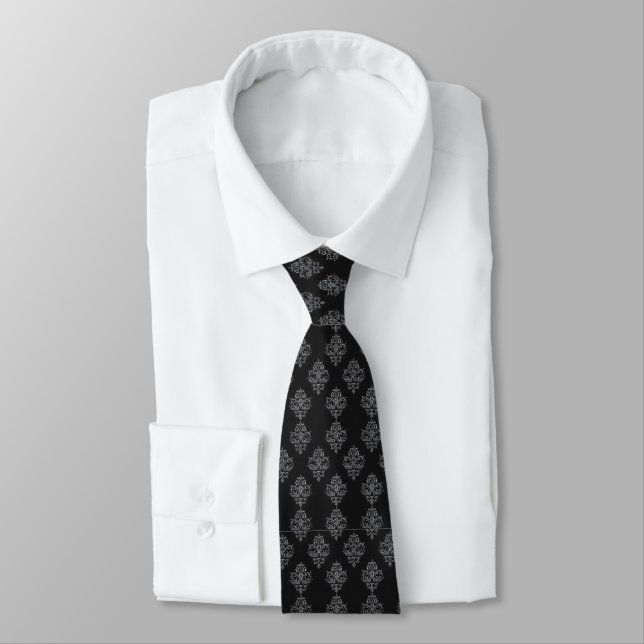 Dark Black Intricate Pattern Tie (Tied)