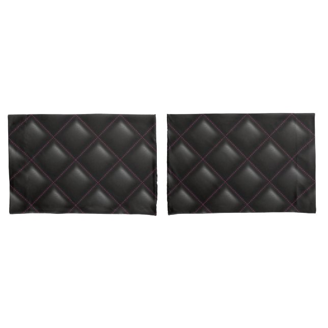 Dark Black Leather Quilted Geometric Pattern Pillowcase (Front-Set)